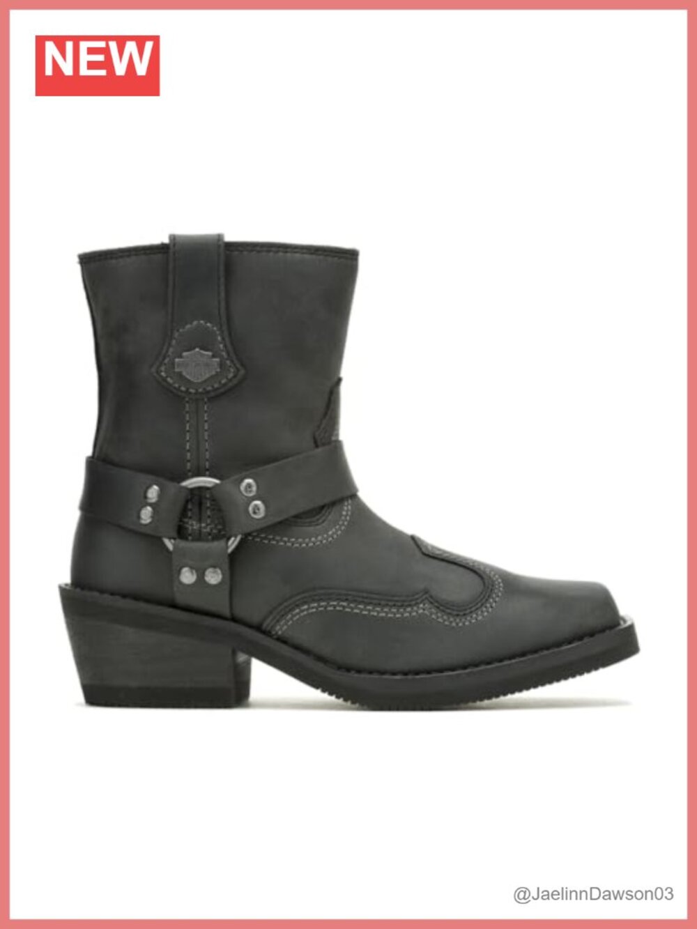 Full Grain Leather Mid-Calf Motorcycle Western Boots Square Toe Block Heel